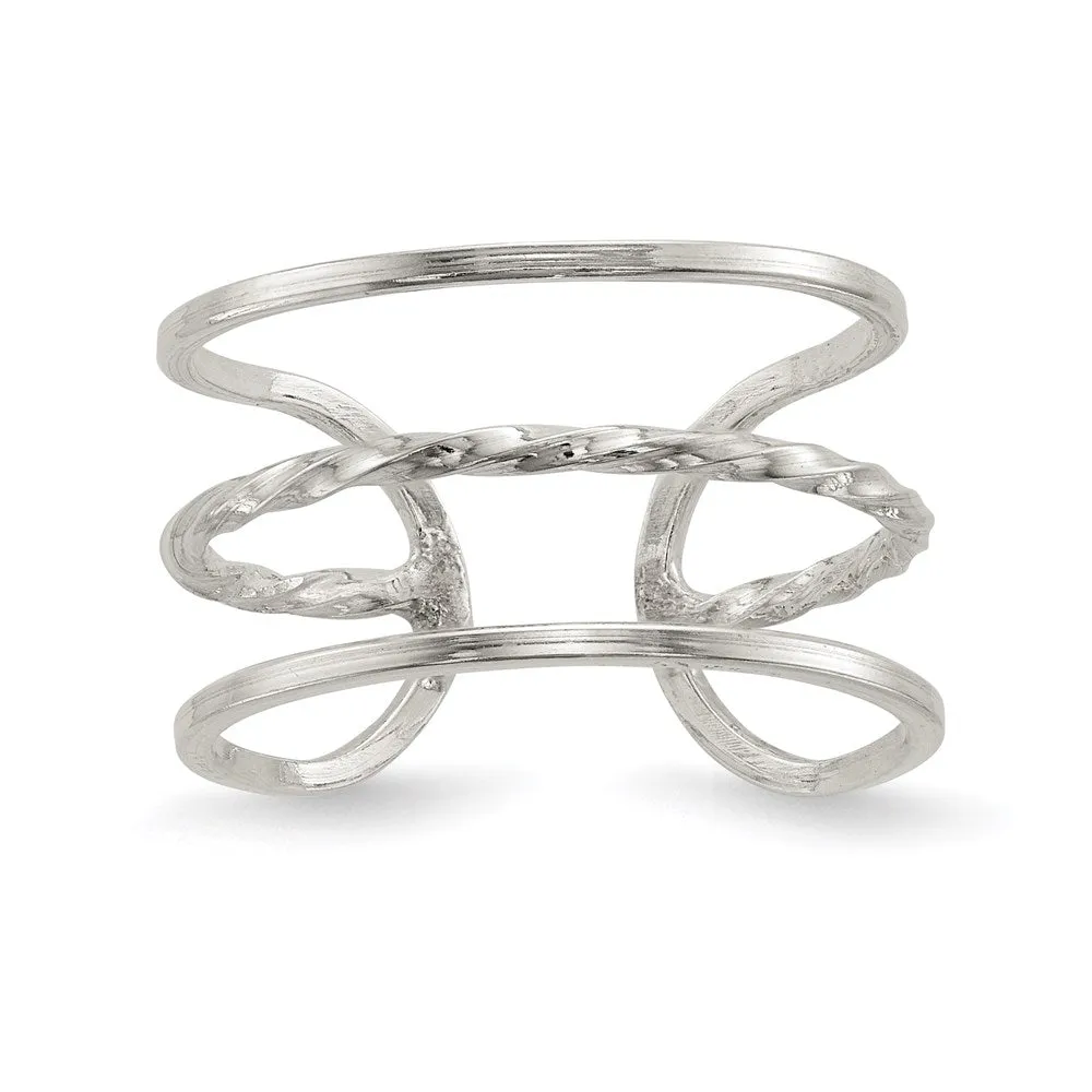 Polished Twisted Bar Center Adjustable Cuff Ring in Sterling Silver