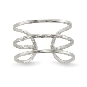 Polished Twisted Bar Center Adjustable Cuff Ring in Sterling Silver