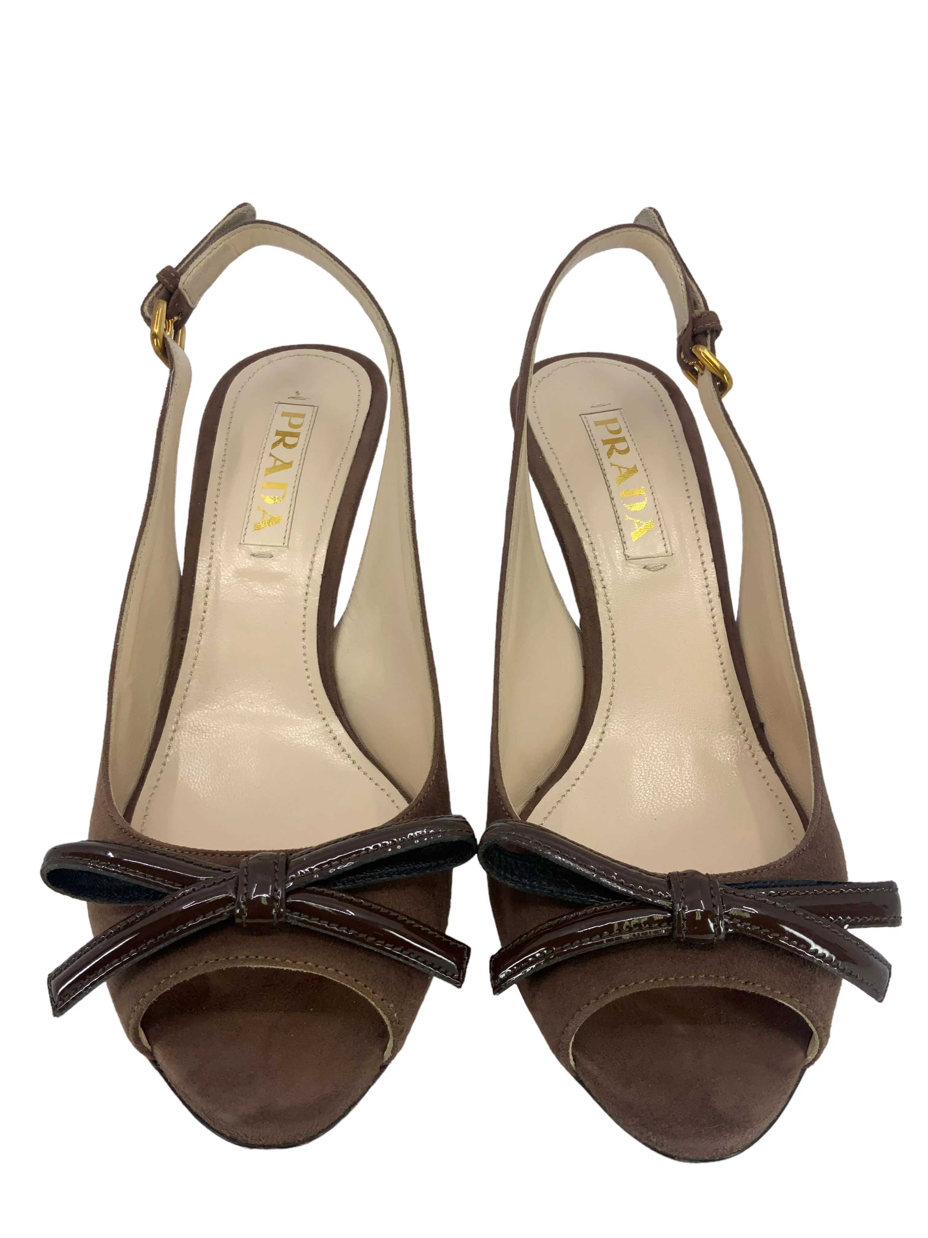 Prada Suede Peep Toe Bow Sandals Size 7.5