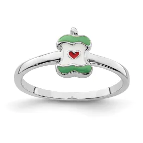 Rhodium-Plated Childs Enameled Apple Core Ring in Sterling Silver