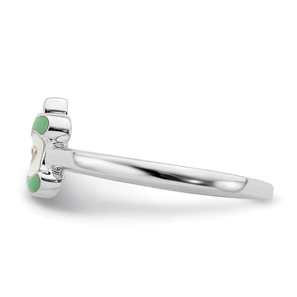 Rhodium-Plated Childs Enameled Apple Core Ring in Sterling Silver