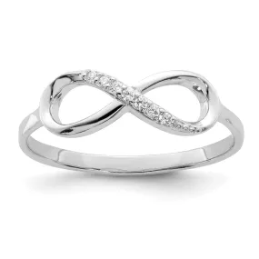 Rhodium-Plated Polished CZ Infinity Ring in Sterling Silver