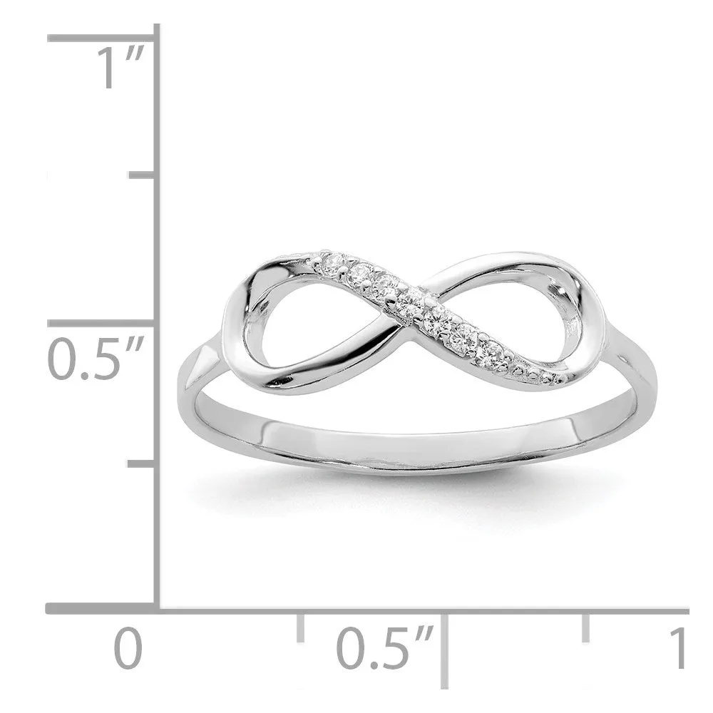 Rhodium-Plated Polished CZ Infinity Ring in Sterling Silver