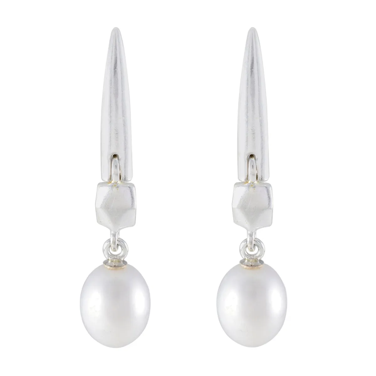 Riyo Decorative 925 Sterling Silver Earring For Damsel Pearl Earring Bezel Setting White Earring Dangle Earring