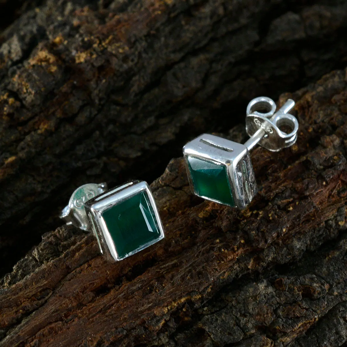 Riyo Fair Sterling Silver Earring For Damsel Green Onyx Earring Bezel Setting Green Earring Stud Earring