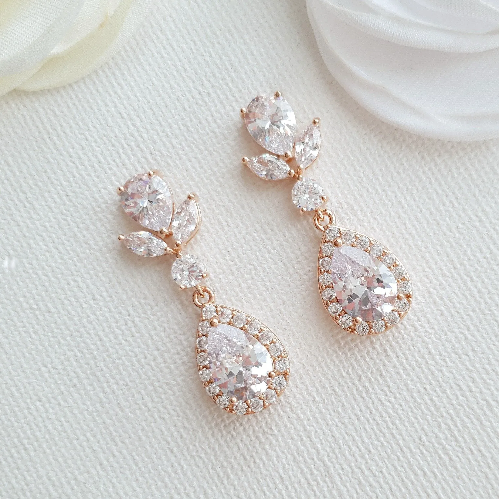 Rose Gold Drop Wedding Earrings-Emma