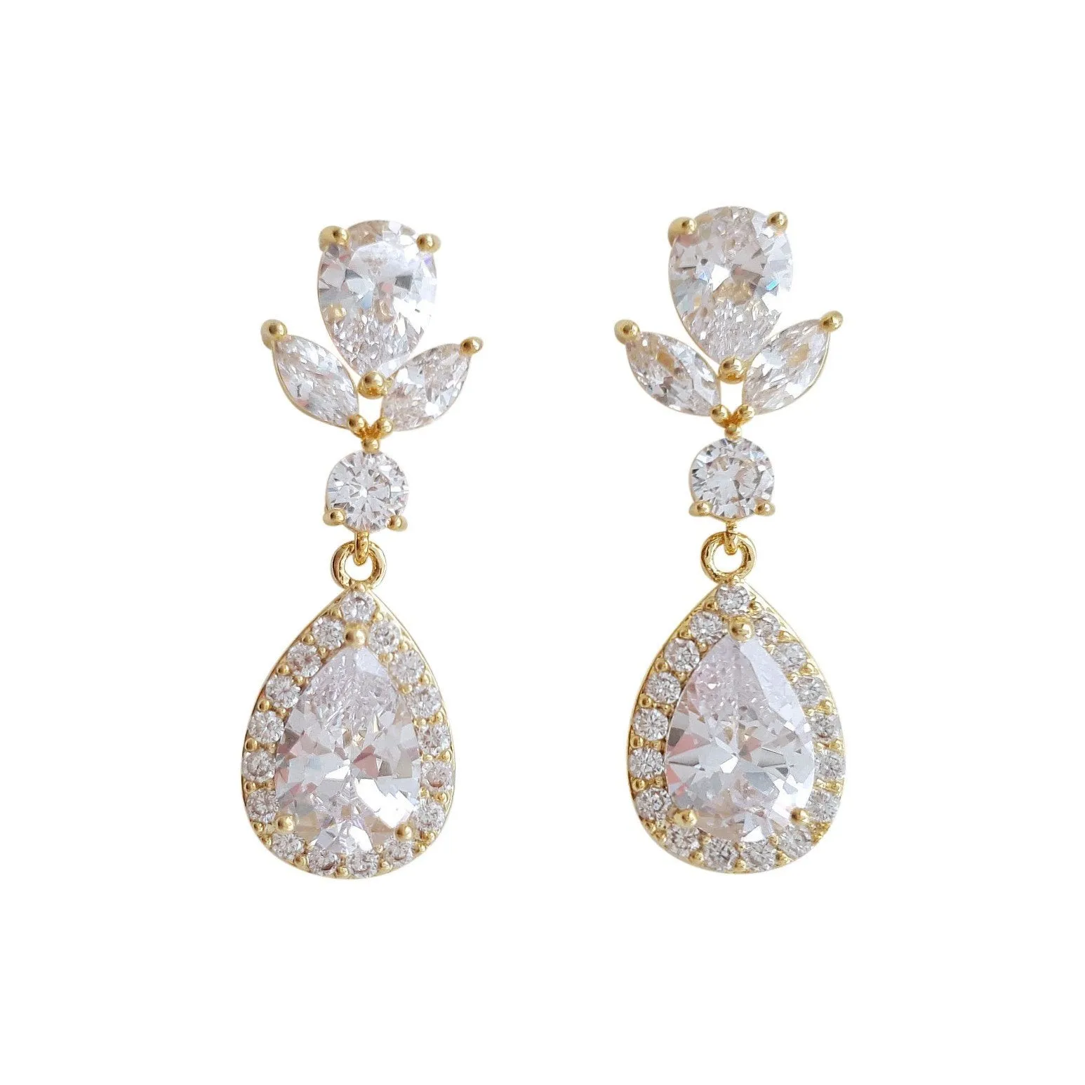 Rose Gold Drop Wedding Earrings-Emma