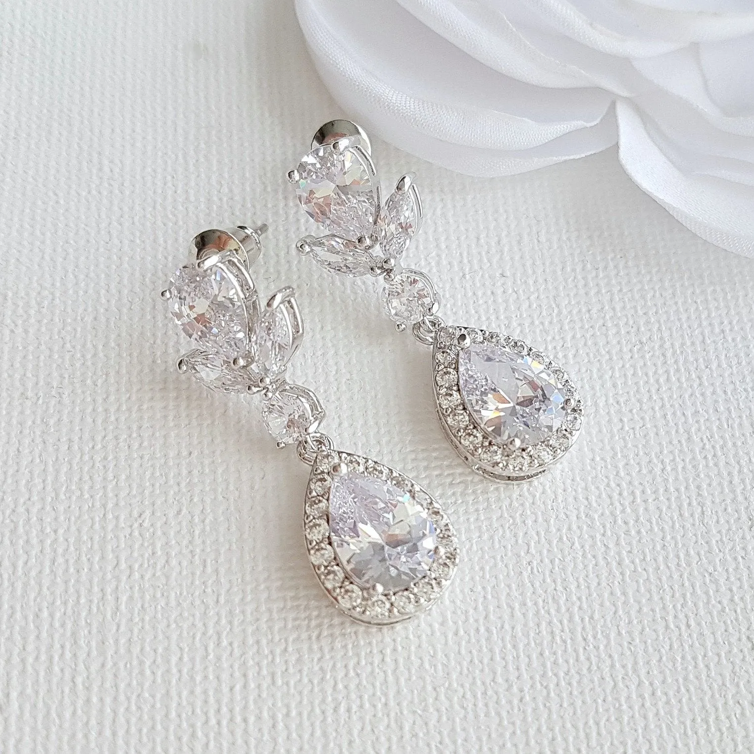 Rose Gold Drop Wedding Earrings-Emma