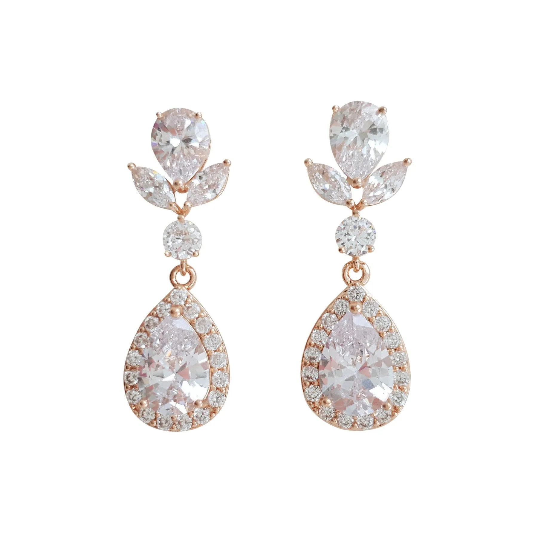 Rose Gold Drop Wedding Earrings-Emma