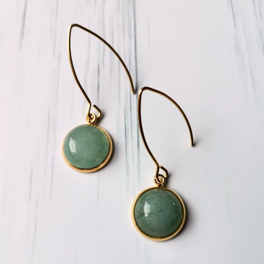 Round Aventurine Single Gem Drop V-hook Earrings