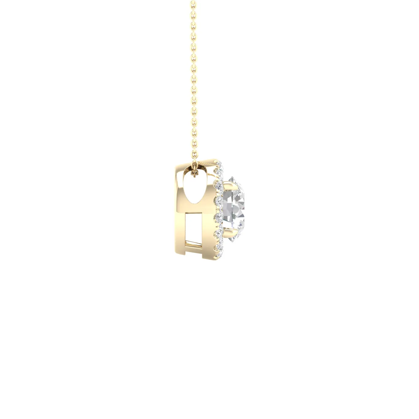 Round Cut Diamond Pendant With Halo, Chain Included