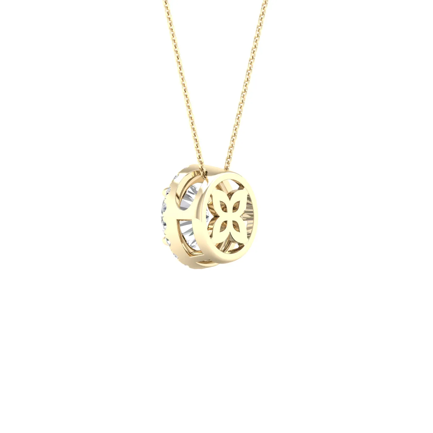 Round Cut Diamond Pendant With Halo, Chain Included