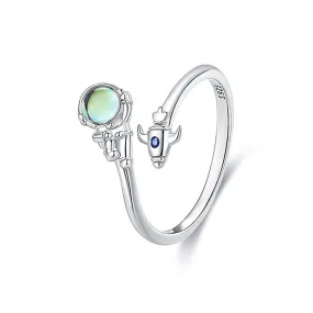 S925 Silver Moonstone Astronaut Spaceship Plain Ring