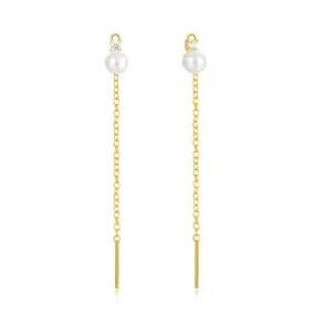 S925 Silver Threader Chain Earrings with White Pearl