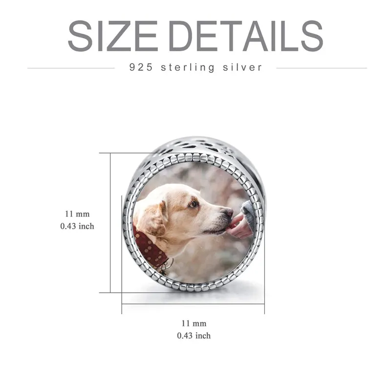 S925 Sterling Silver Personalized Photo Charm Fit Pandora Bracelet Necklace Customized Heart Round Shape Picture Bead