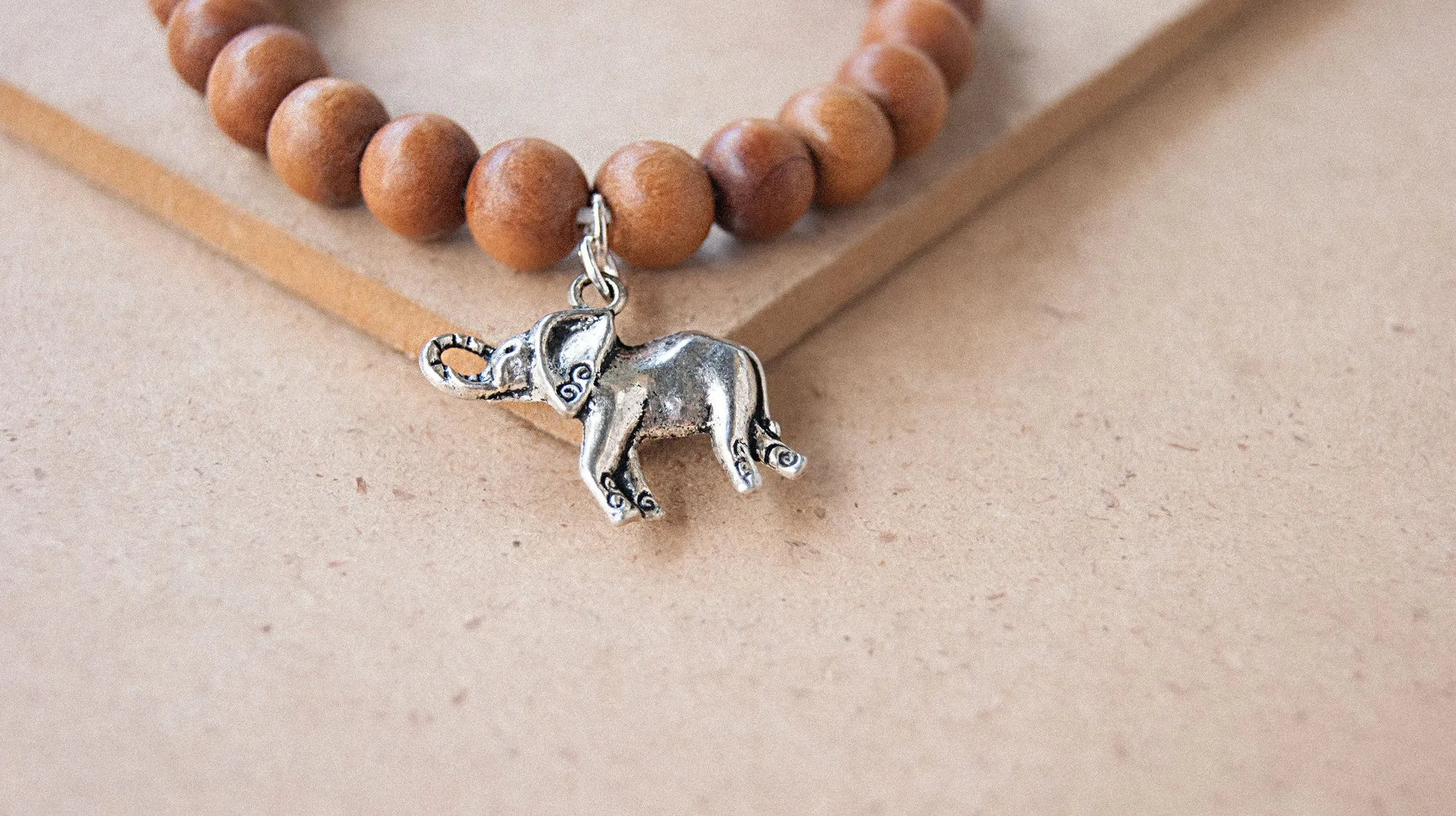 Sandal Wood Beaded Bracelet with Charm ( Elephant )