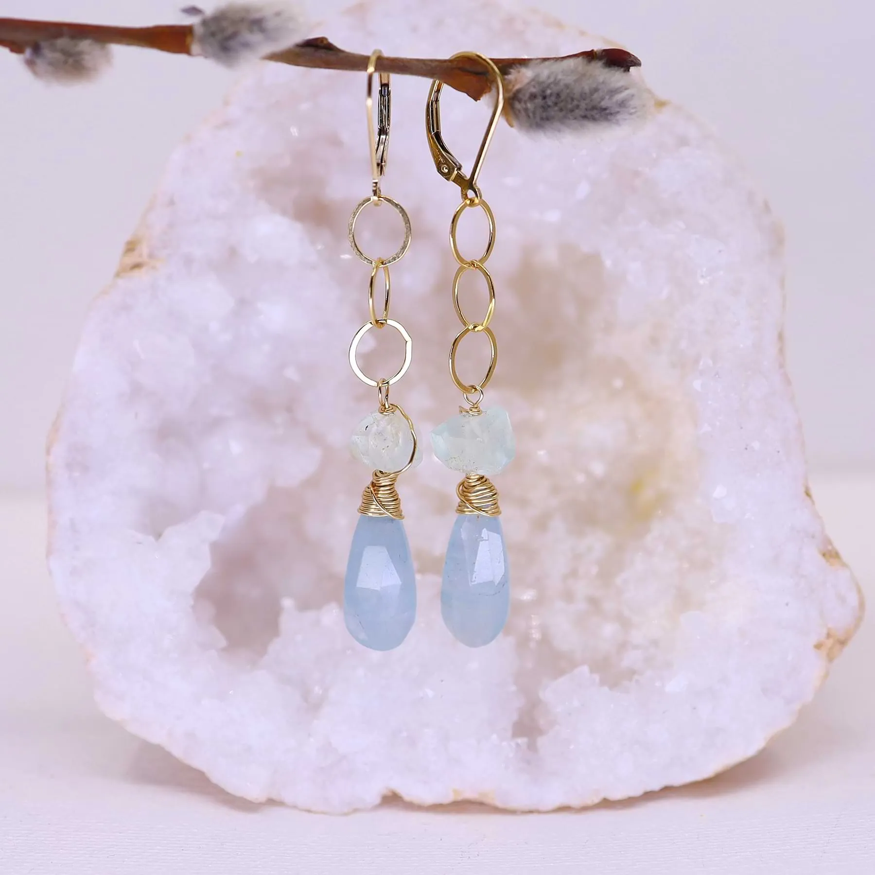 Shallow Waters - Aquamarine Gold Drop Earrings