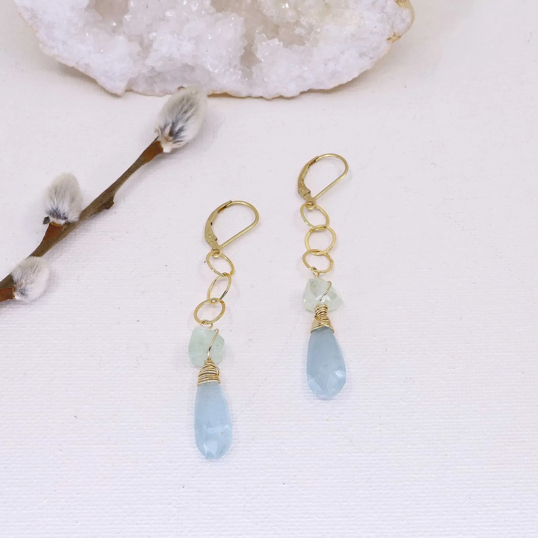 Shallow Waters - Aquamarine Gold Drop Earrings