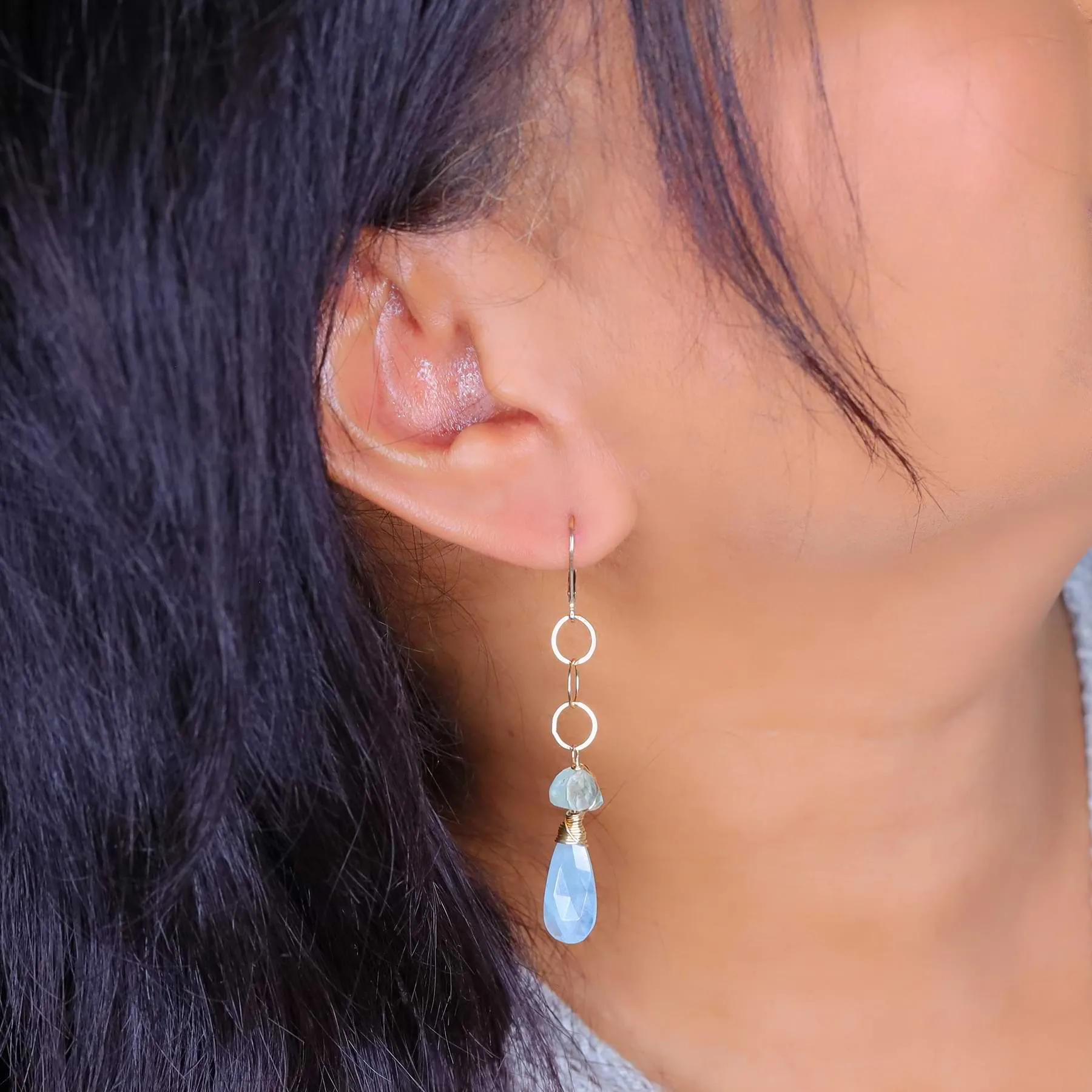 Shallow Waters - Aquamarine Gold Drop Earrings