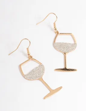 Elegant Silver Glitter Wine Glass Drop Earrings