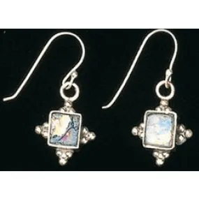 Silver roman glass earrings