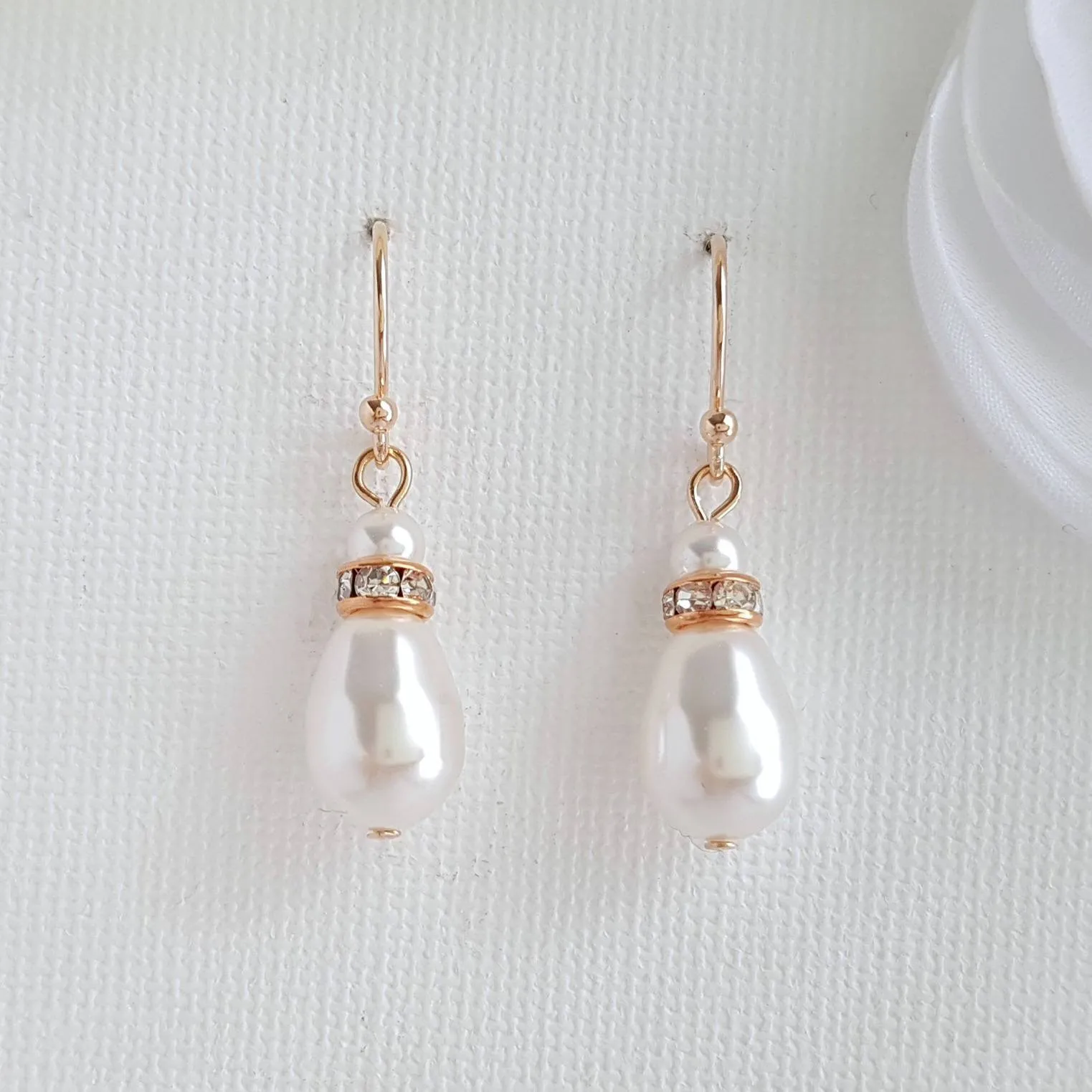 Simple Drop Earrings in Rose Gold for Weddings- June