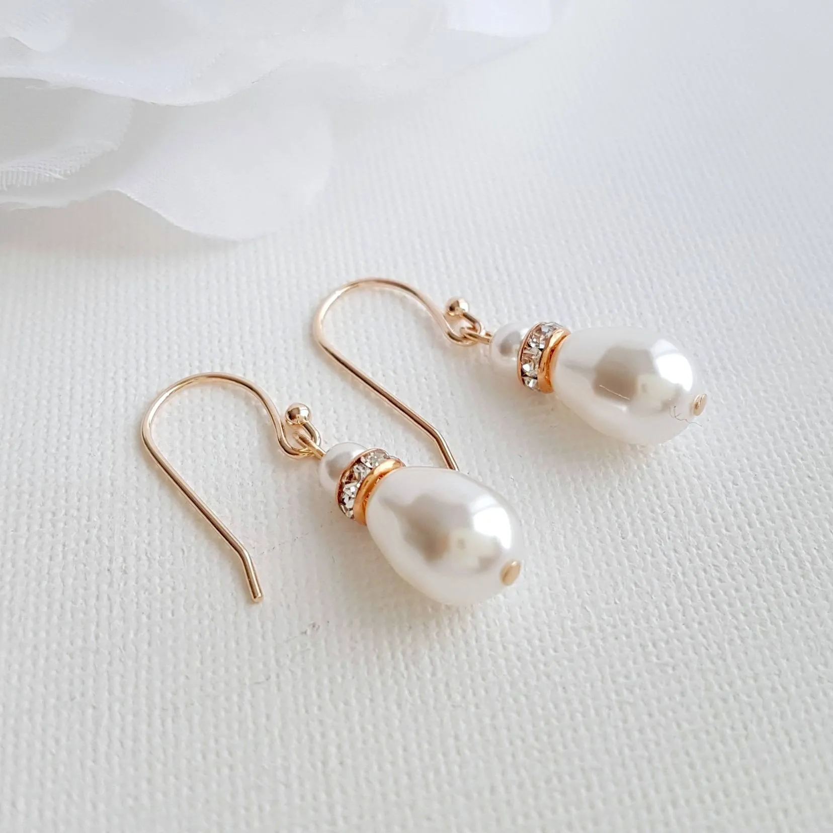 Simple Drop Earrings in Rose Gold for Weddings- June