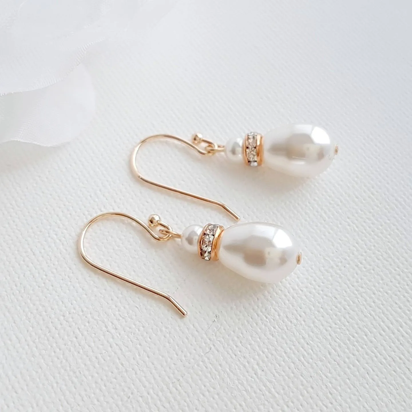 Simple Drop Earrings in Rose Gold for Weddings- June