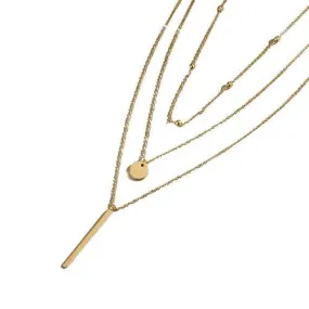 Simple Three Layer Shiny Long Bar Pendant Necklace