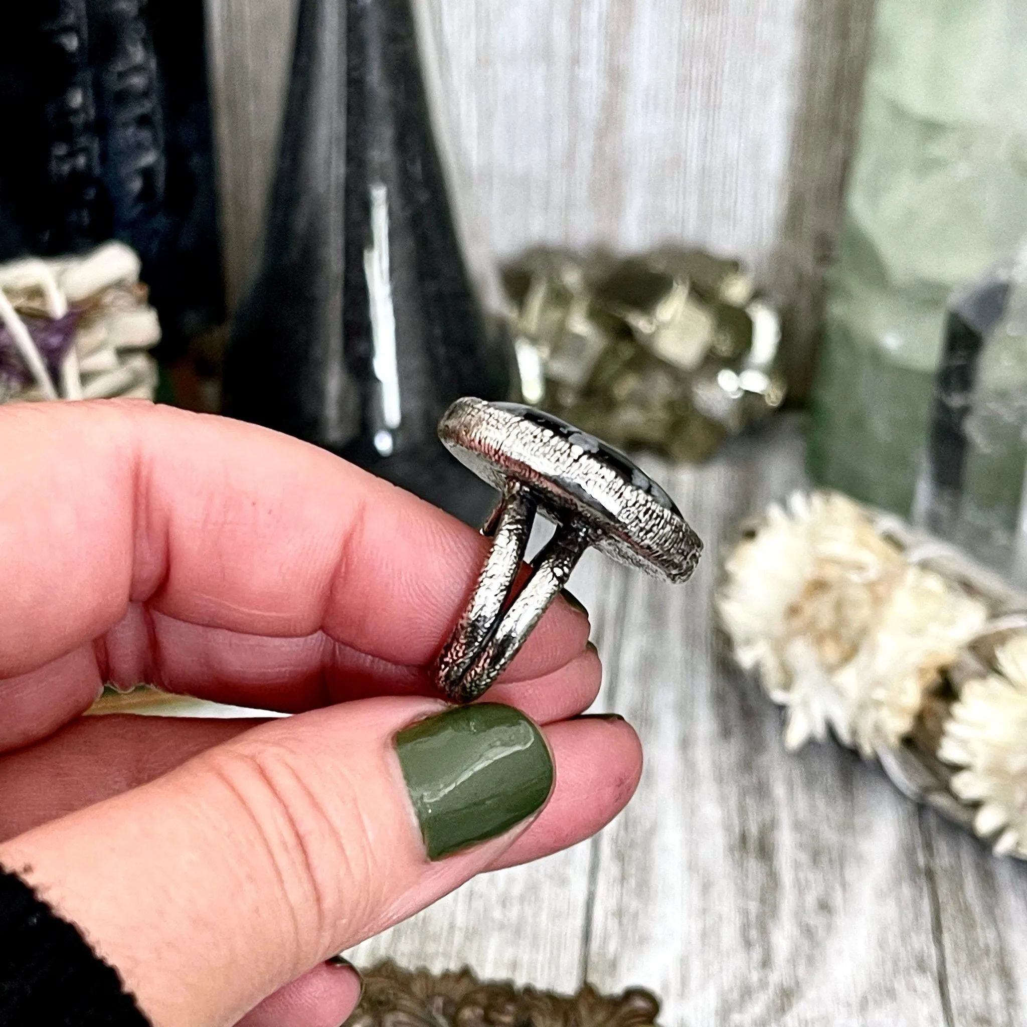 Size 5.5 Snowflake Obsidian Ring in Fine Silver / Foxlark Collection - One of a Kind