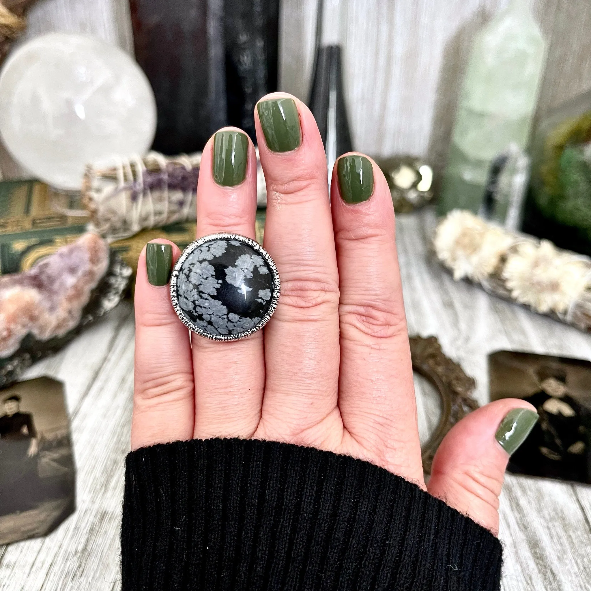 Size 5.5 Snowflake Obsidian Ring in Fine Silver / Foxlark Collection - One of a Kind