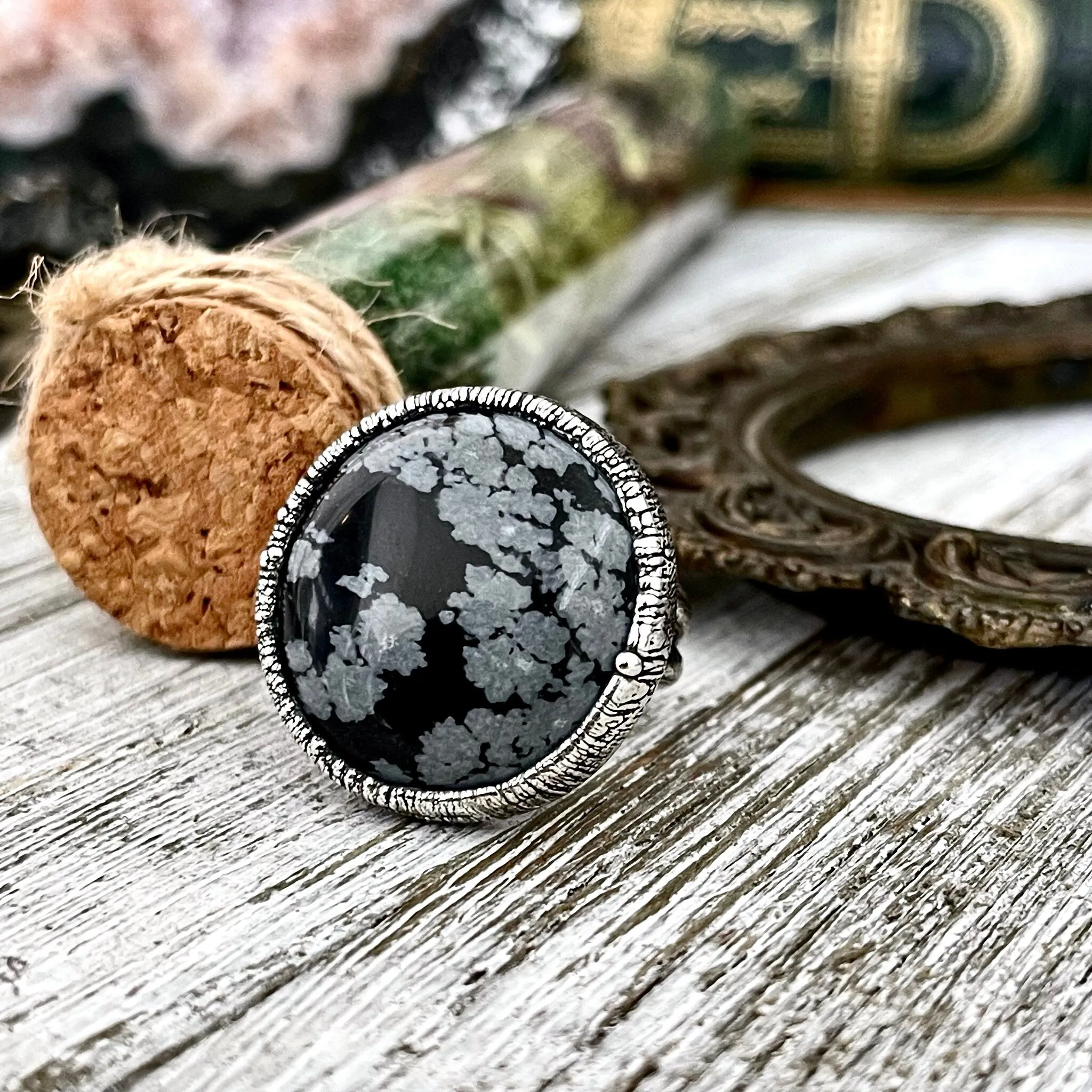 Size 5.5 Snowflake Obsidian Ring in Fine Silver / Foxlark Collection - One of a Kind