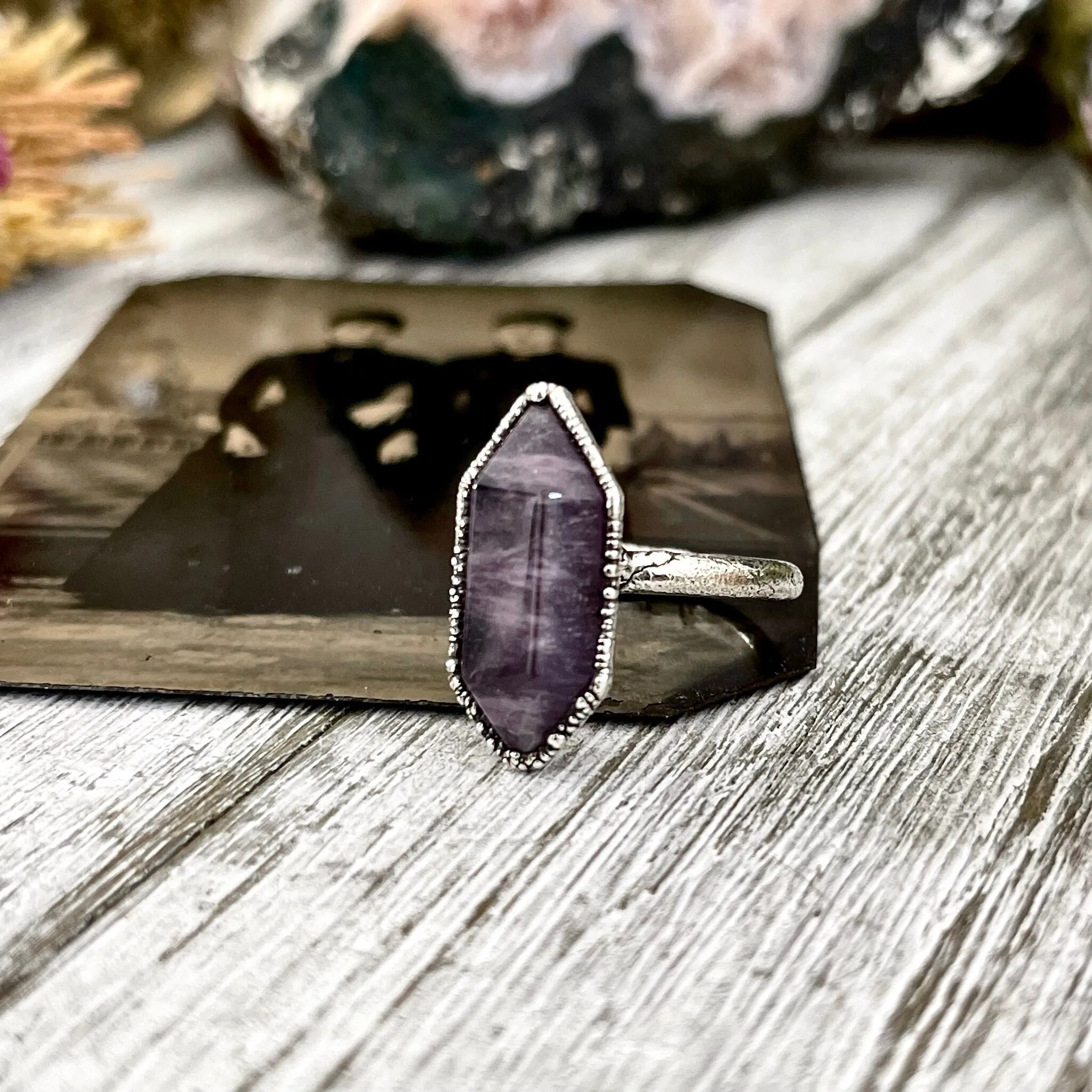 Size 6 Amethyst Point Ring Set in Fine Silver / Foxlark Collection - One of a Kind