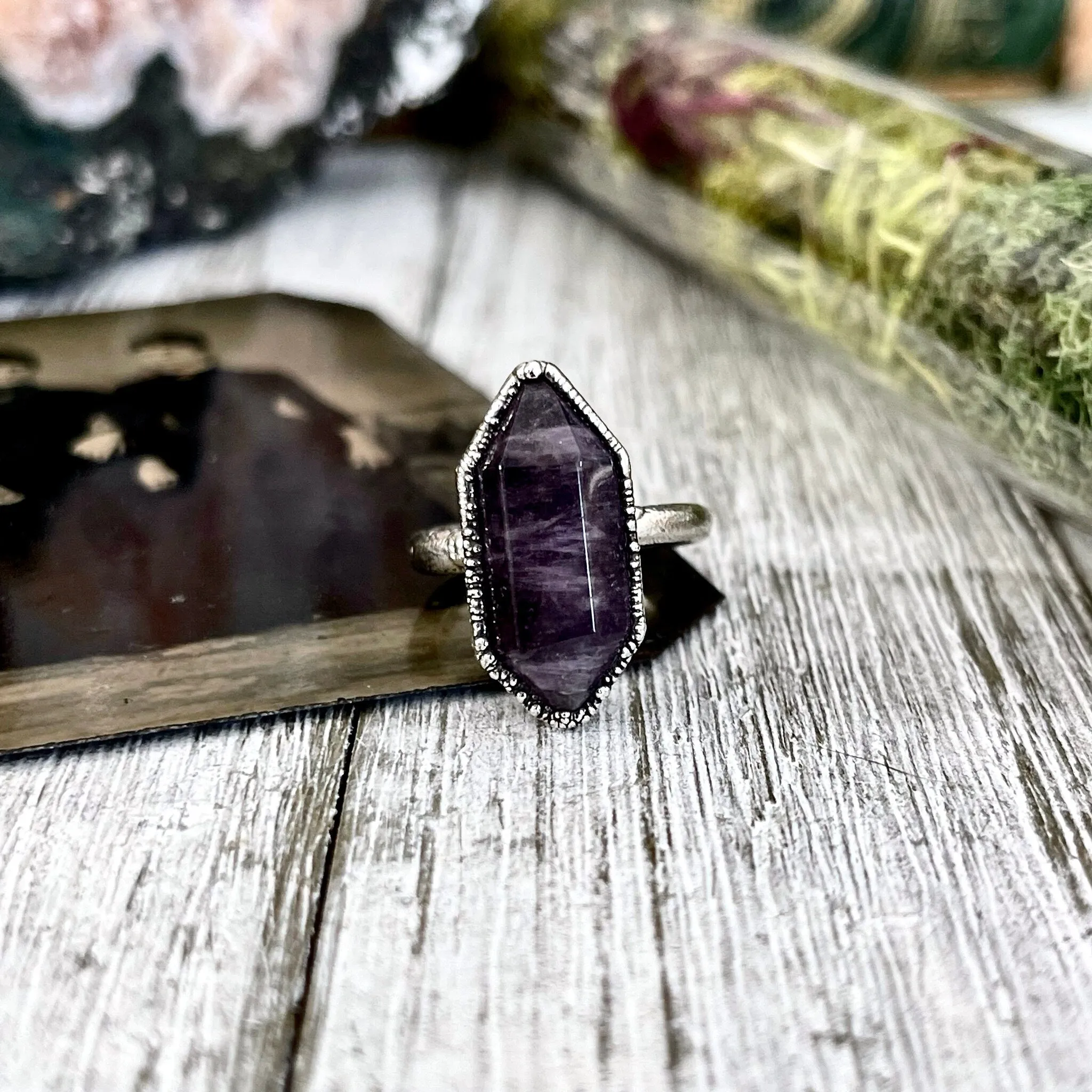 Size 6 Amethyst Point Ring Set in Fine Silver / Foxlark Collection - One of a Kind