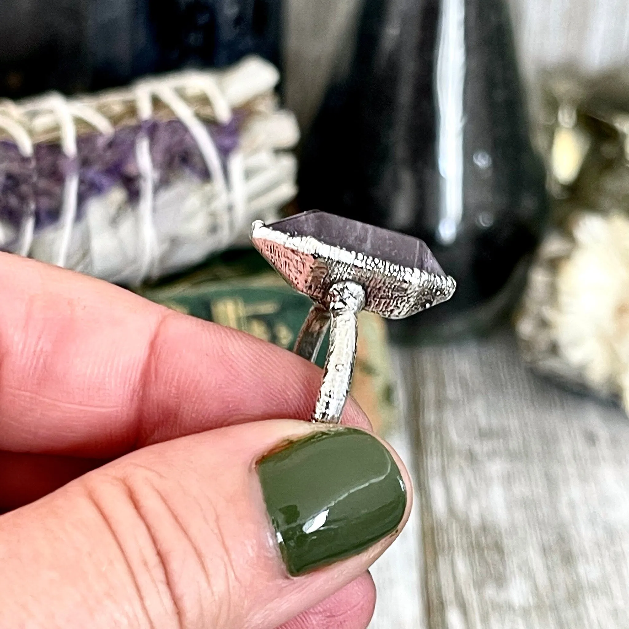 Size 6 Amethyst Point Ring Set in Fine Silver / Foxlark Collection - One of a Kind