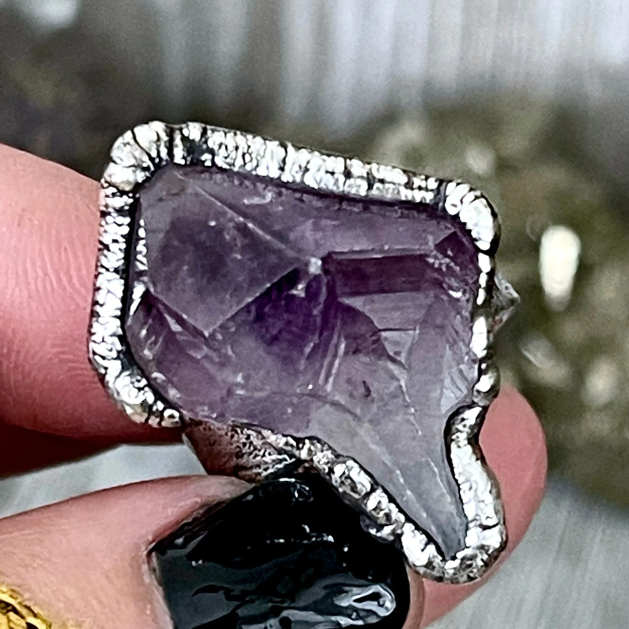 Size 6.5 Big Raw Amethyst Purple Crystal Ring in Fine Silver / Foxlark Collection - One of a Kind