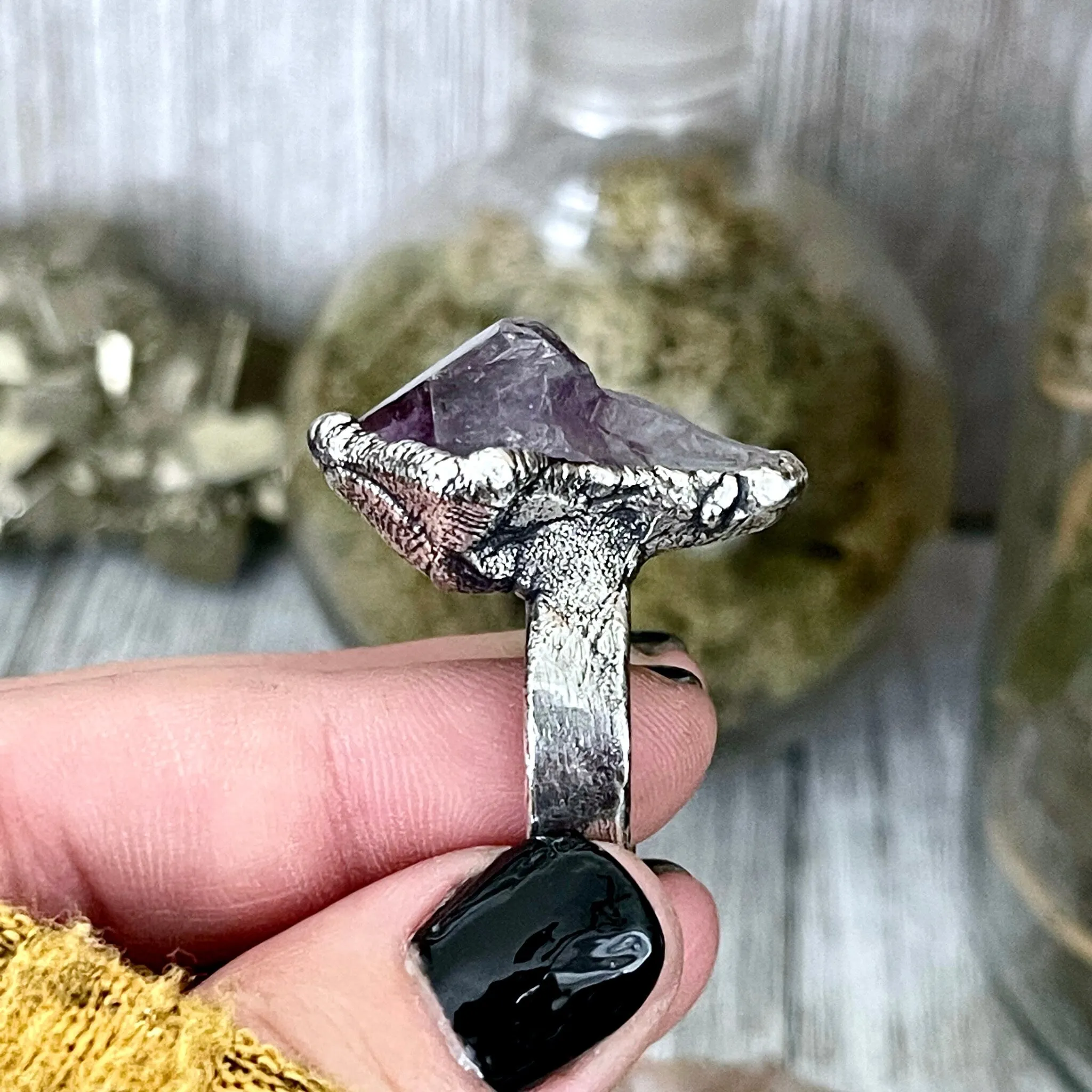 Size 6.5 Big Raw Amethyst Purple Crystal Ring in Fine Silver / Foxlark Collection - One of a Kind