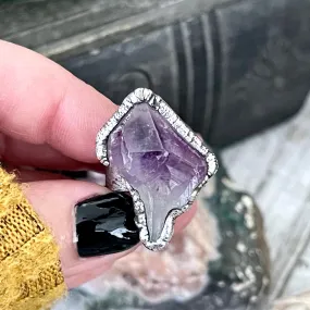 Size 6.5 Big Raw Amethyst Purple Crystal Ring in Fine Silver / Foxlark Collection - One of a Kind