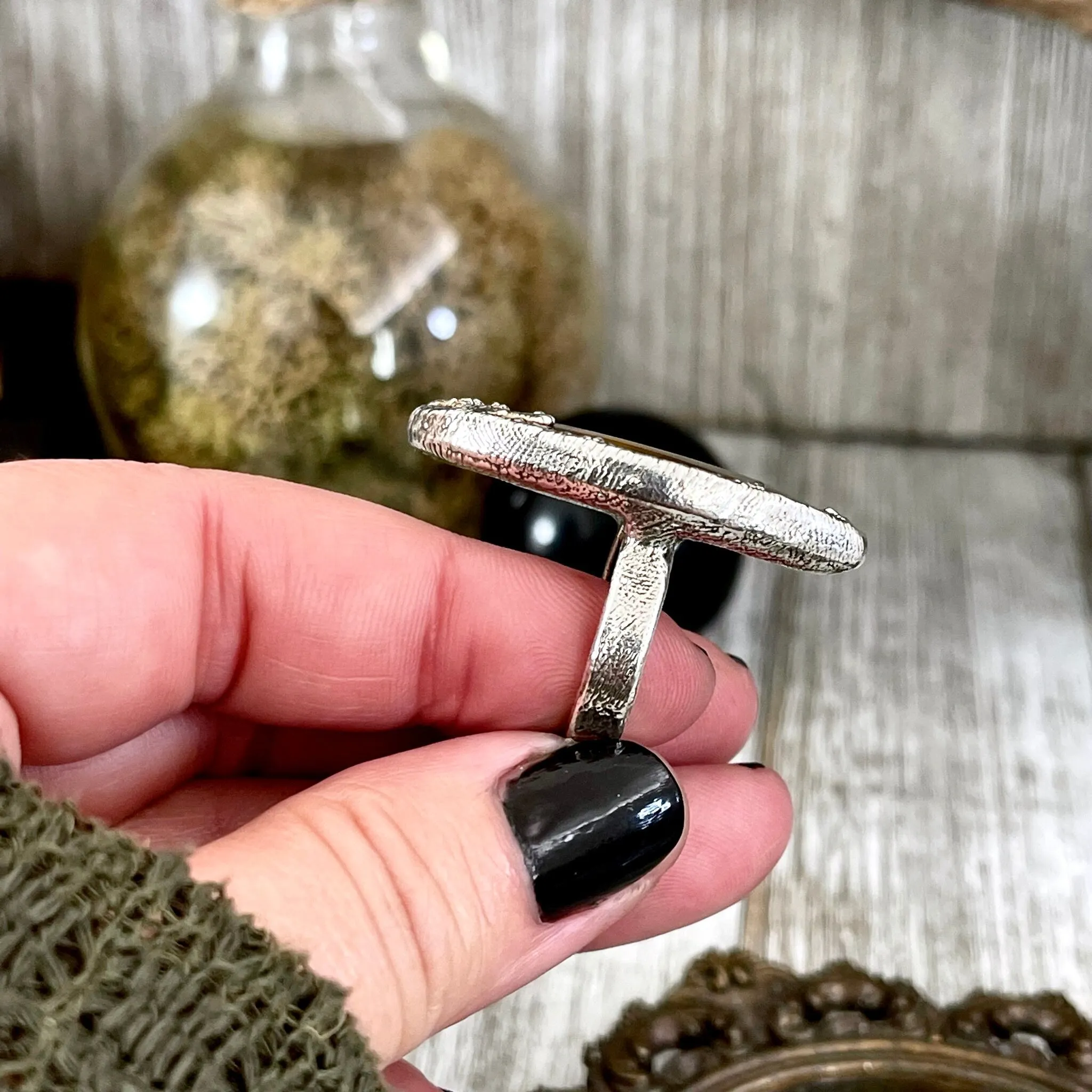 Size 7 Silver Natural Fancy Moss Agate Crystal Statement Ring / Foxlark Collection - One of a Kind