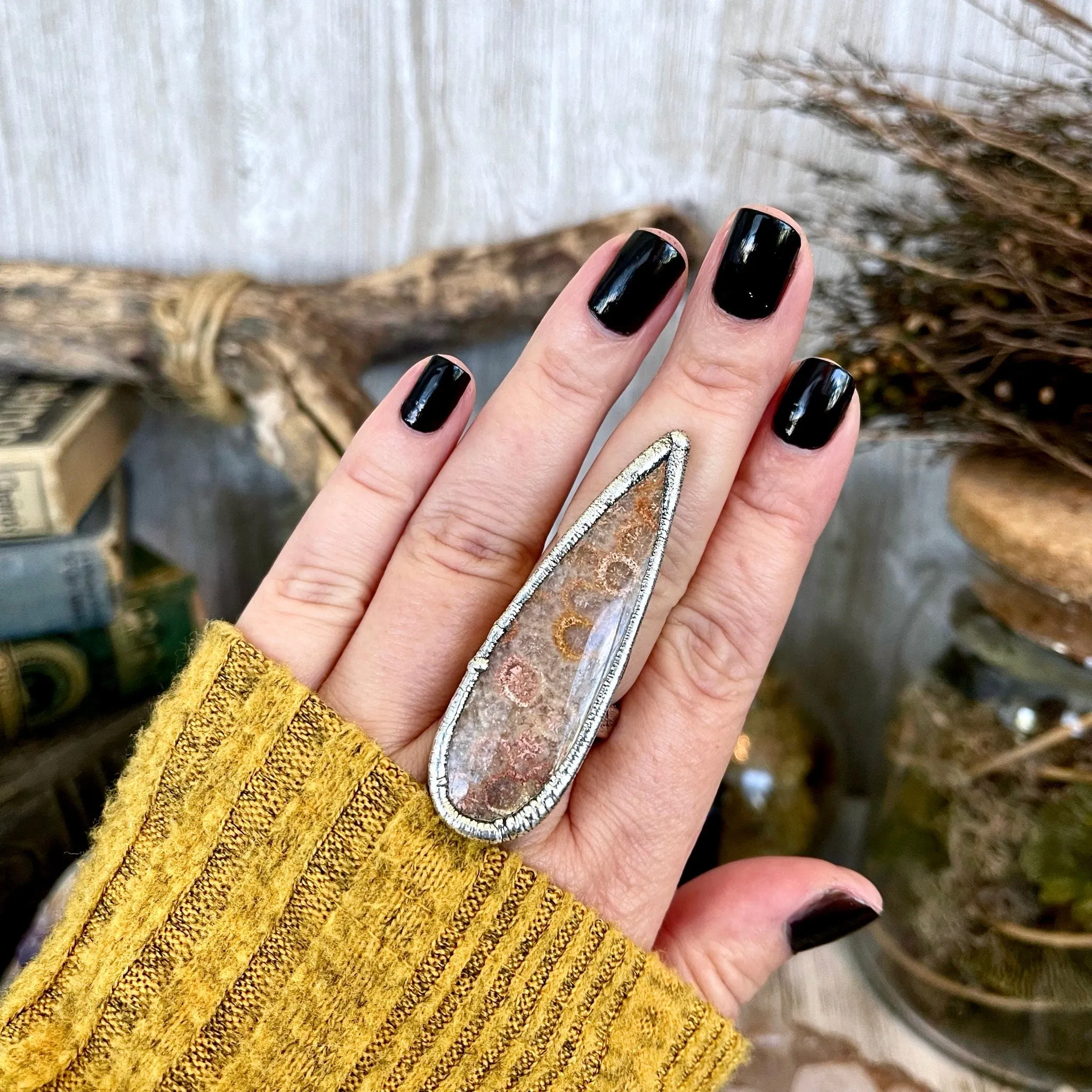 Size 8.5 Fossilized Coral Silver Statement Ring / Foxlark Collection - One of a Kind