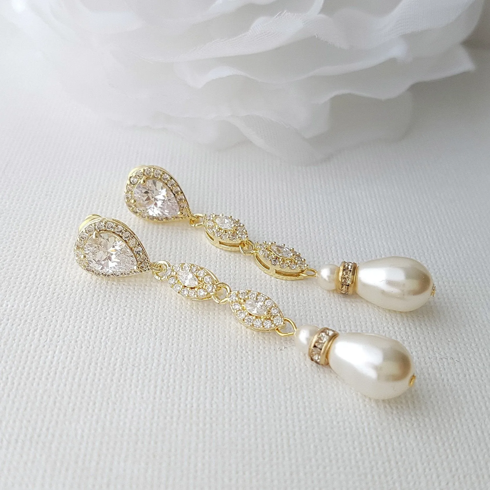 Slim Long Silver Pearl Earrings-Abby