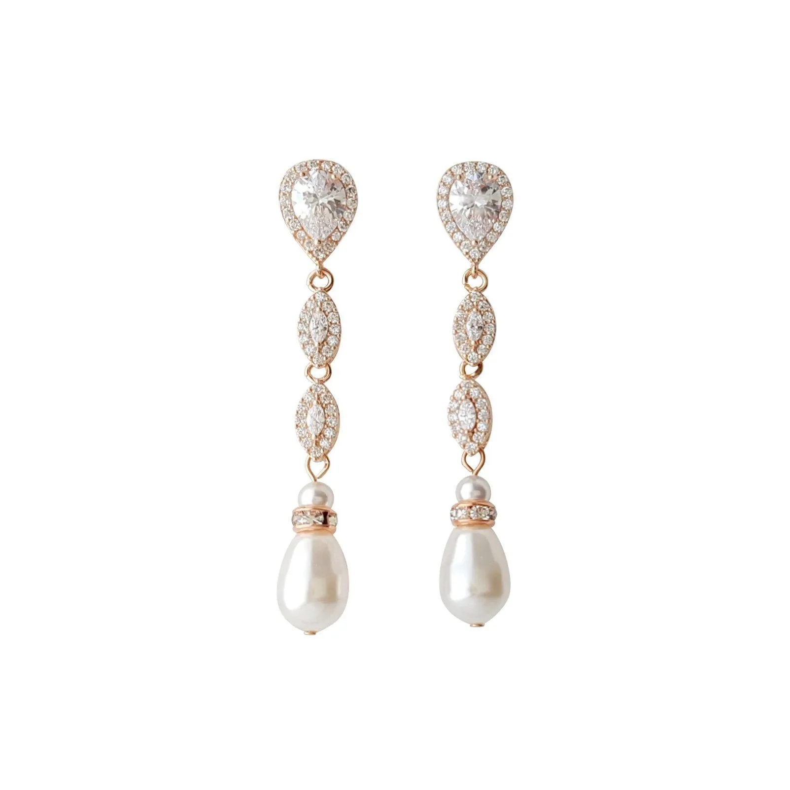 Slim Long Silver Pearl Earrings-Abby