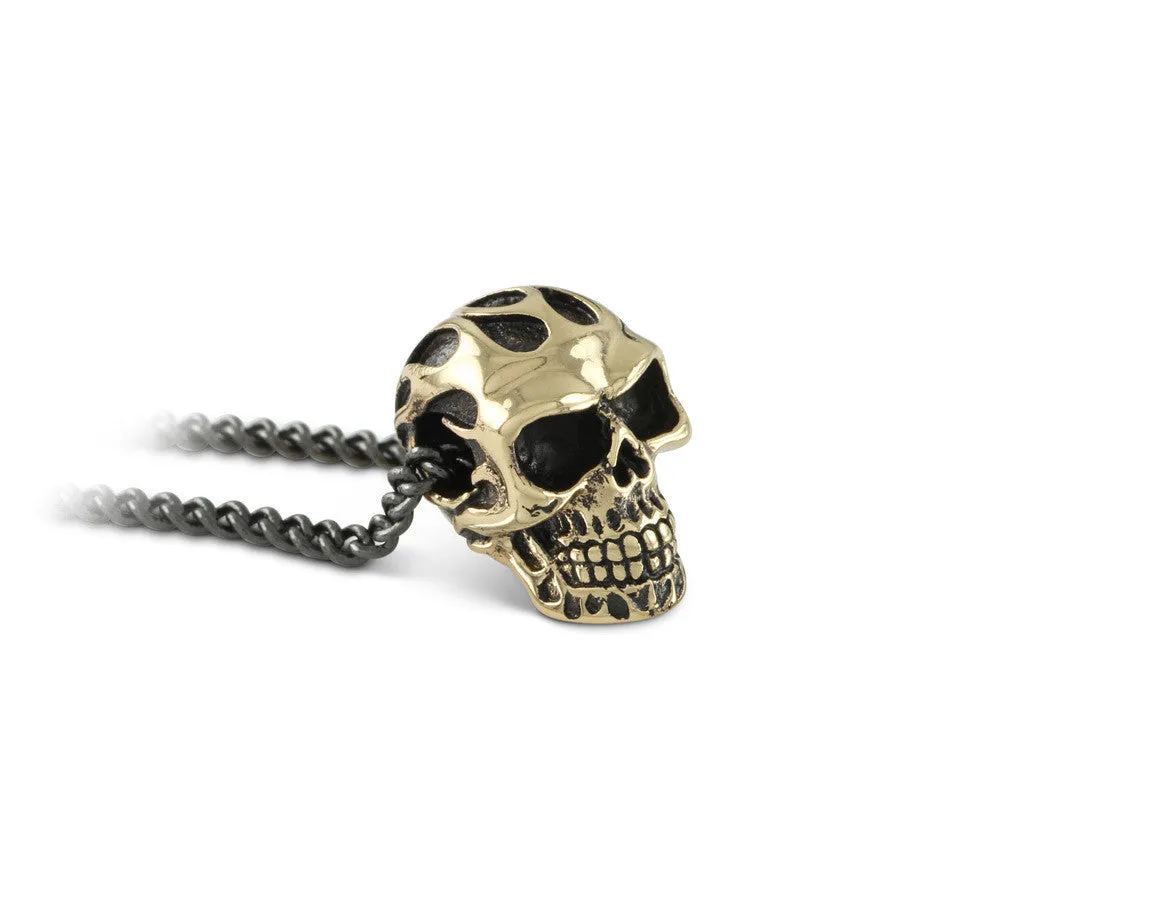 Small Flaming Skull Necklace - Bronze