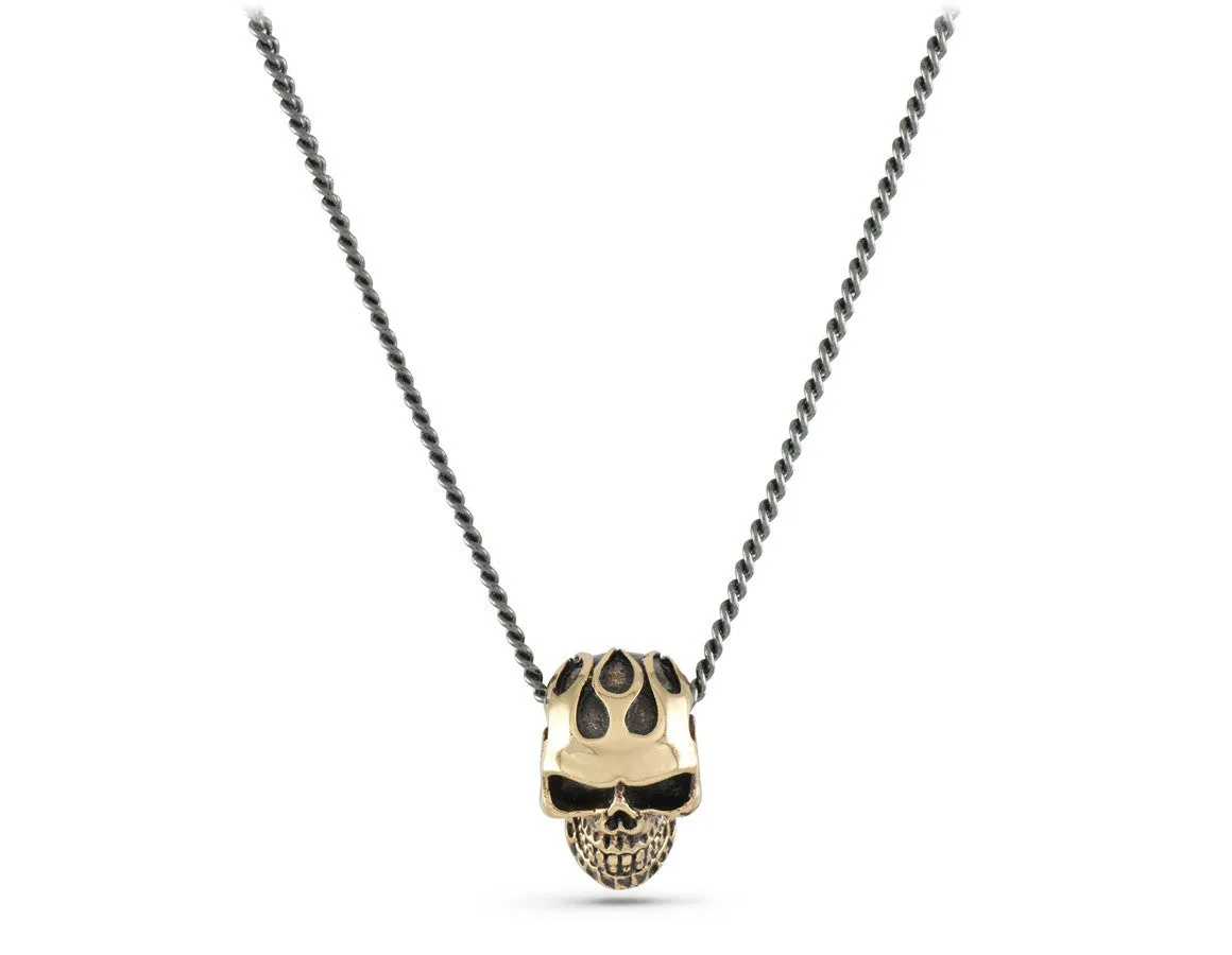 Small Flaming Skull Necklace - Bronze