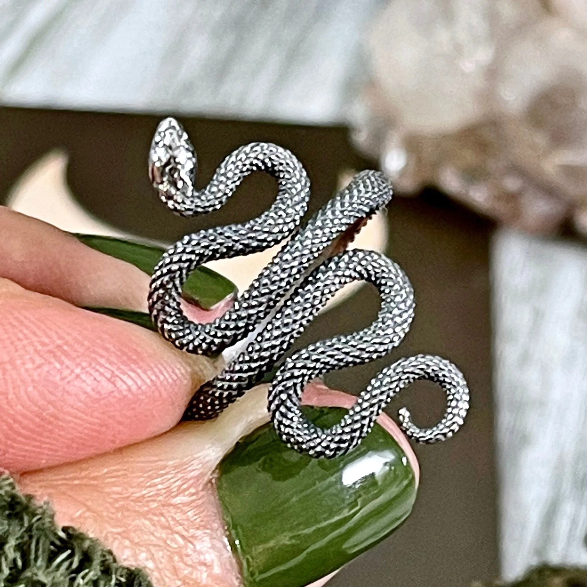 Snake Ring in Sterling Silver Adjustable / Tiny Talismans Collection