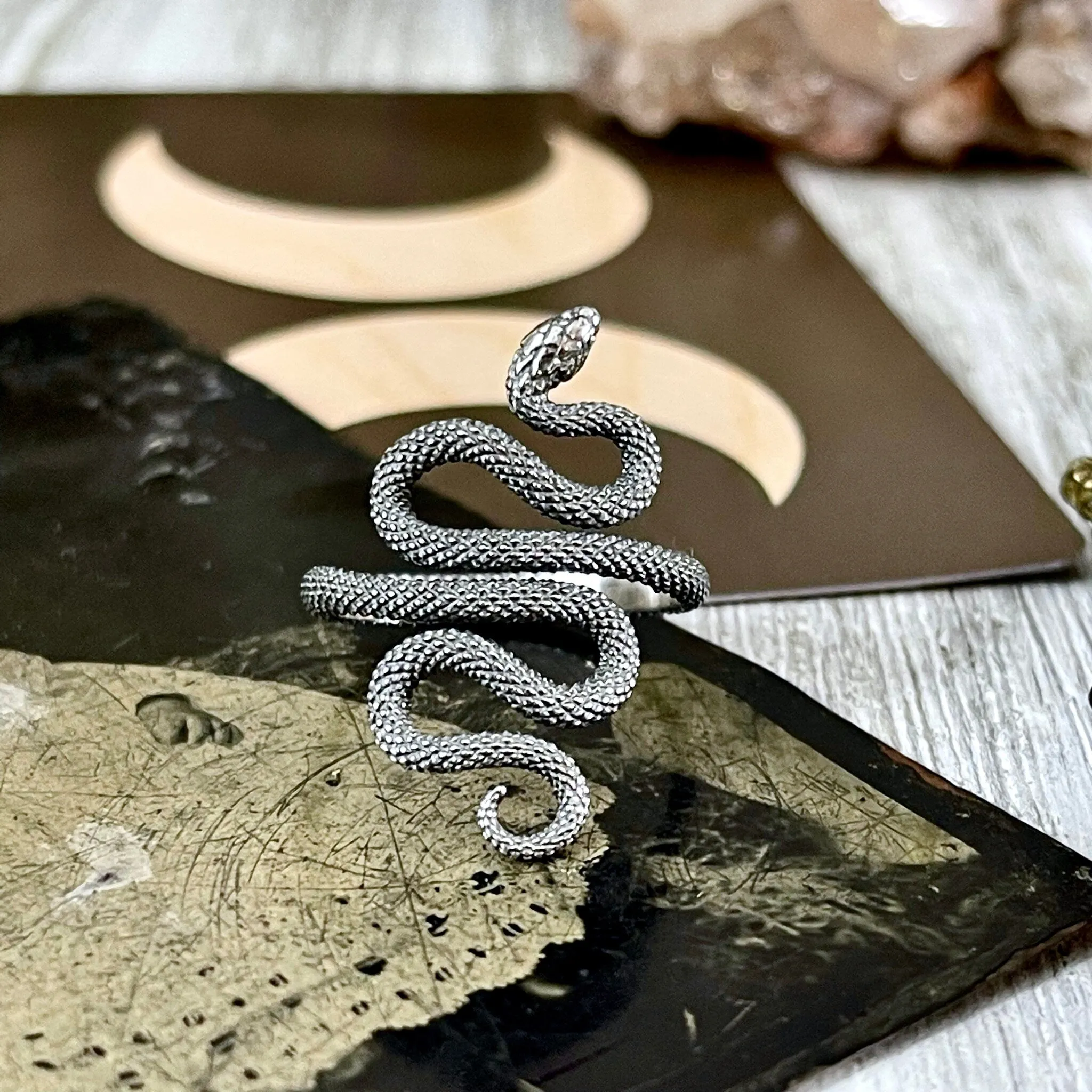 Snake Ring in Sterling Silver Adjustable / Tiny Talismans Collection