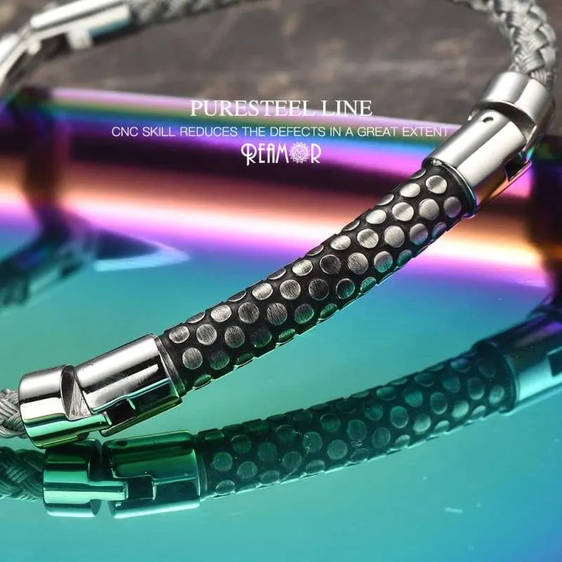 Snake Skin Texture Streamlined Wire Stainless Steel Bracelet 8.26