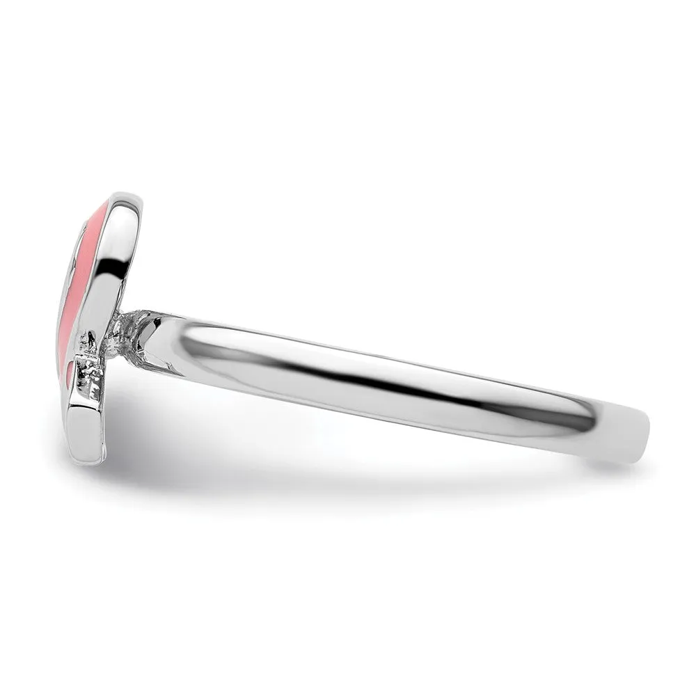 Stackable Expressions Pink Enameled Awareness Ribbon Ring in Sterling Silver