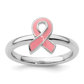 Stackable Expressions Pink Enameled Awareness Ribbon Ring in Sterling Silver