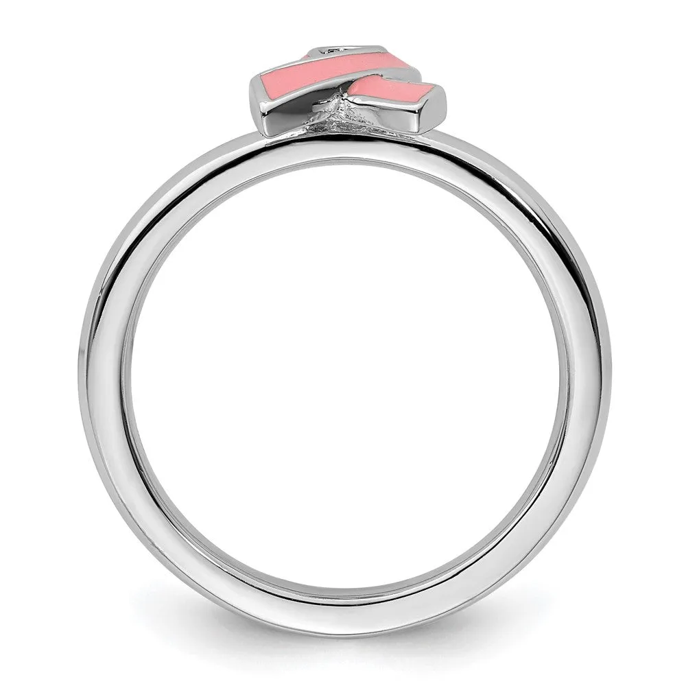 Stackable Expressions Pink Enameled Awareness Ribbon Ring in Sterling Silver